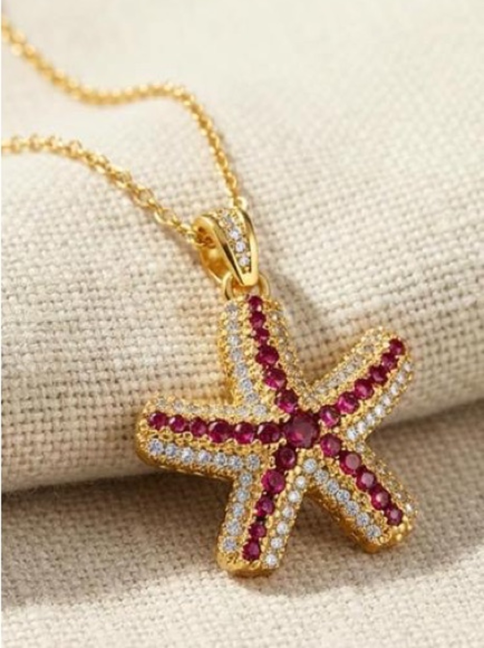 Anthropologie Gold Starfish Necklace with Pink and Clear Stones - Picture 3 of 6